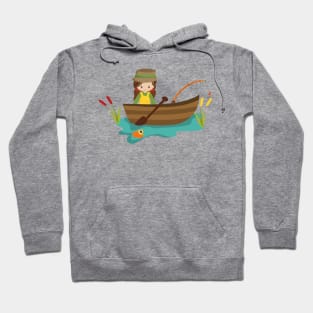 Fishing Girl, Fishing Rod, Fisherman, Brown Hair Hoodie